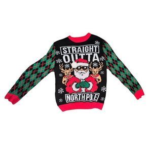 Ugly Christmas Sweater Men XL Straight Outta North Pole With Lights Working